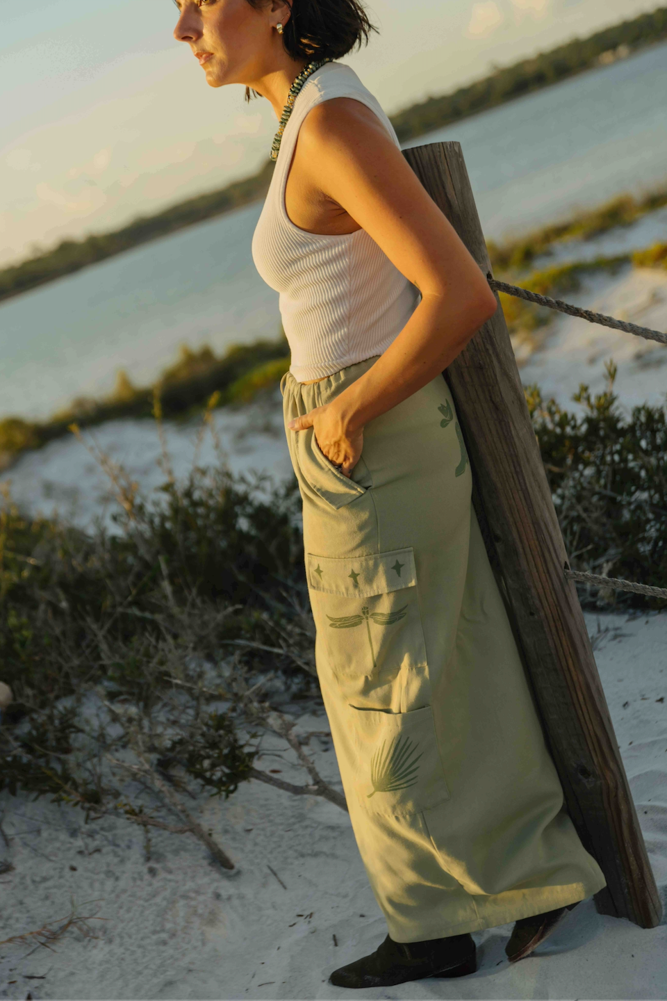 block printed green maxi skirt