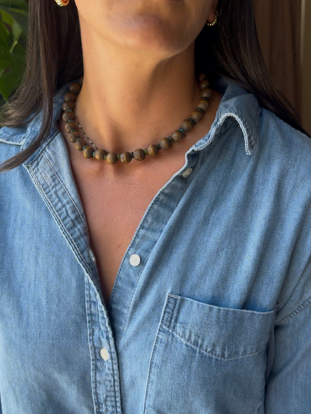 Vintage Wooden Bead Necklace - Jade Ombre