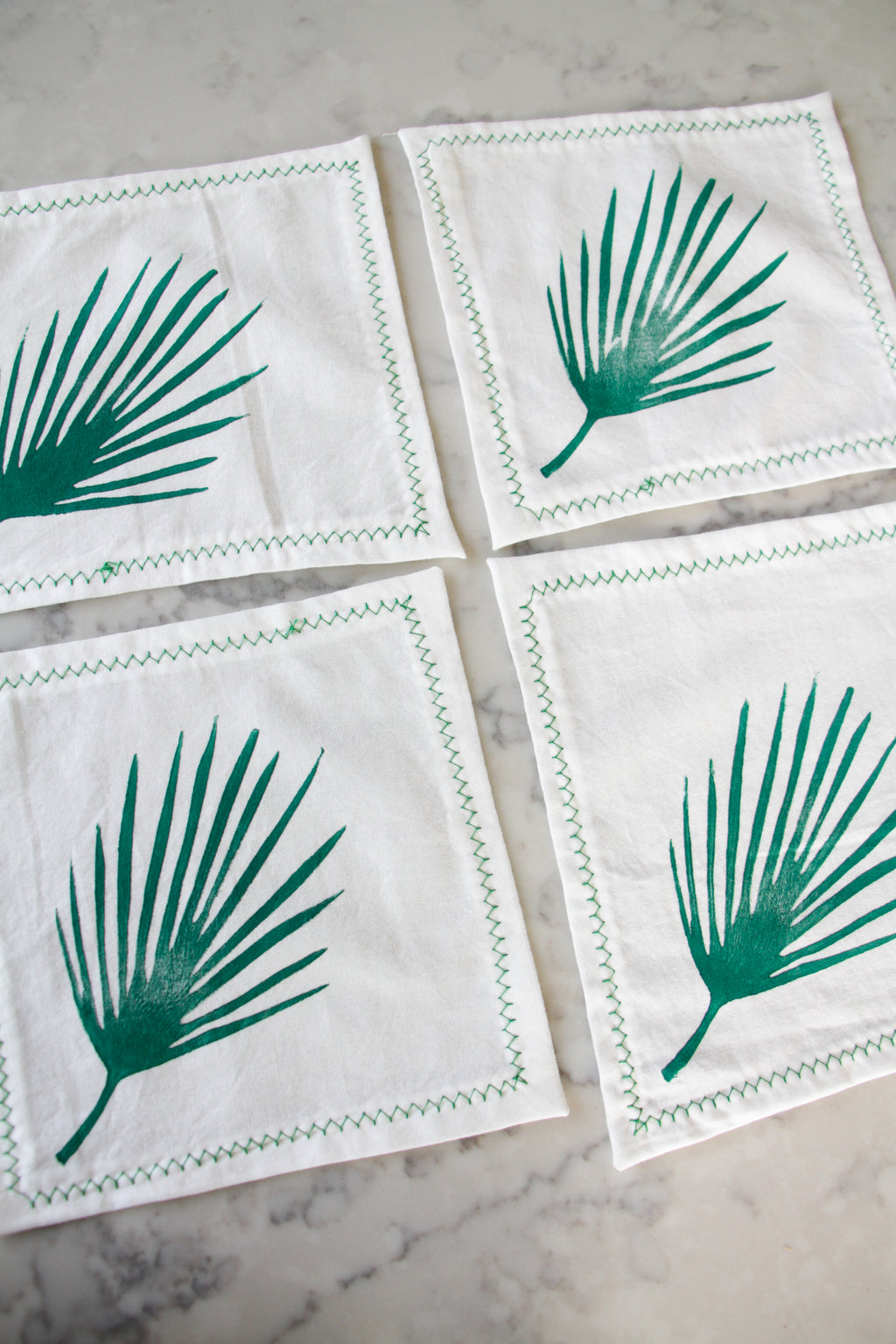 White Cocktail Napkin with Palm