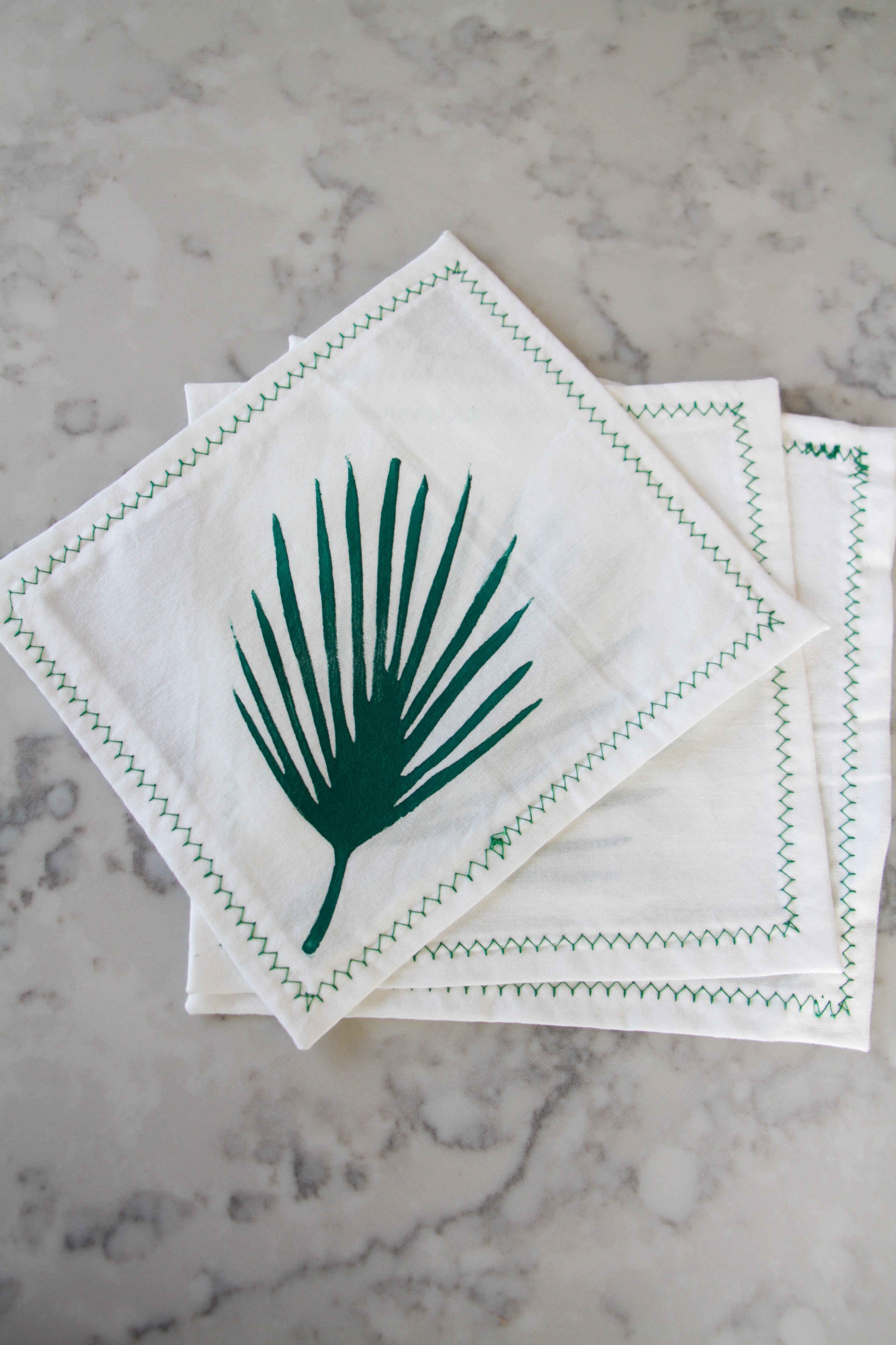 White Cocktail Napkin with Palm