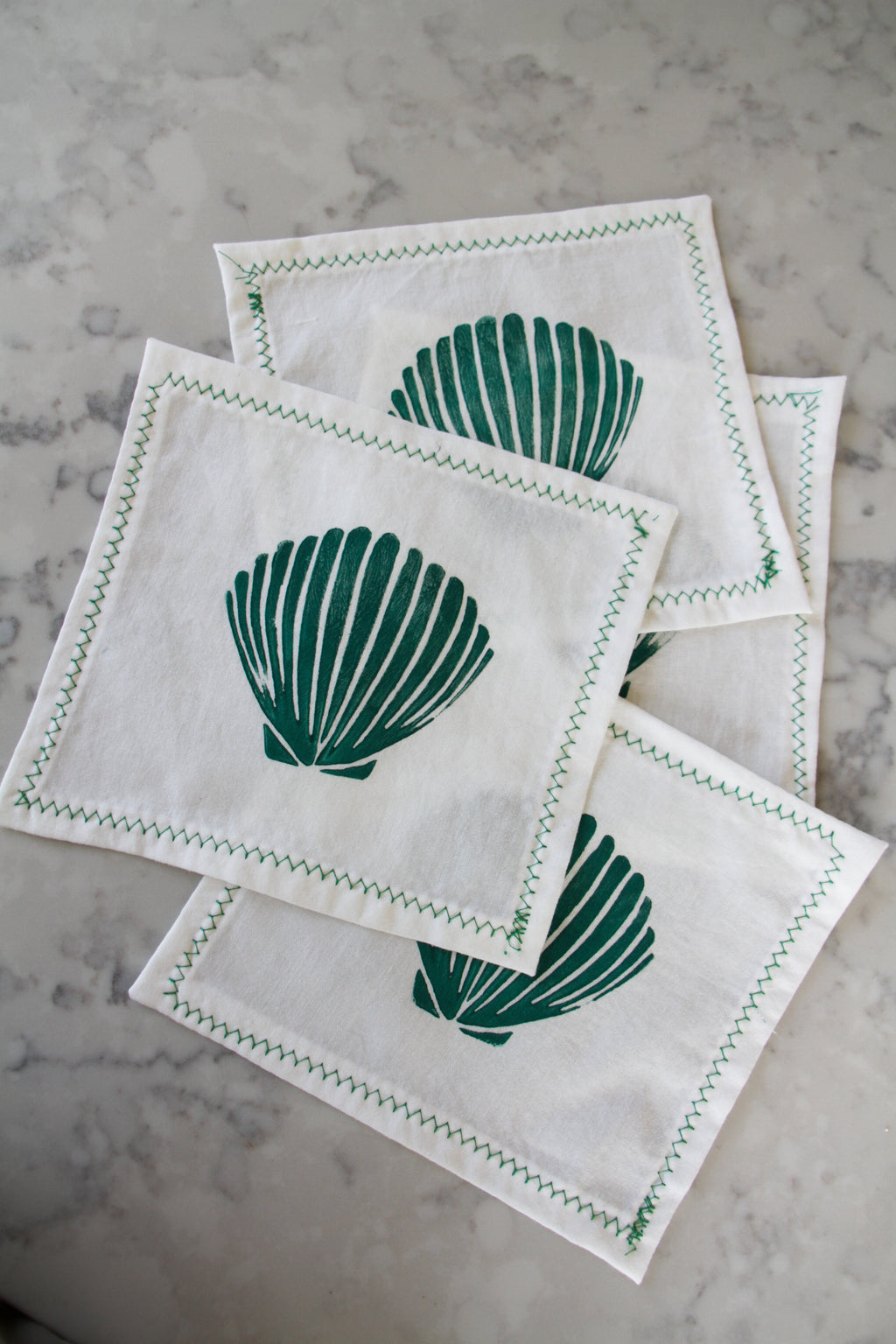 White Cocktail Napkin with Shell