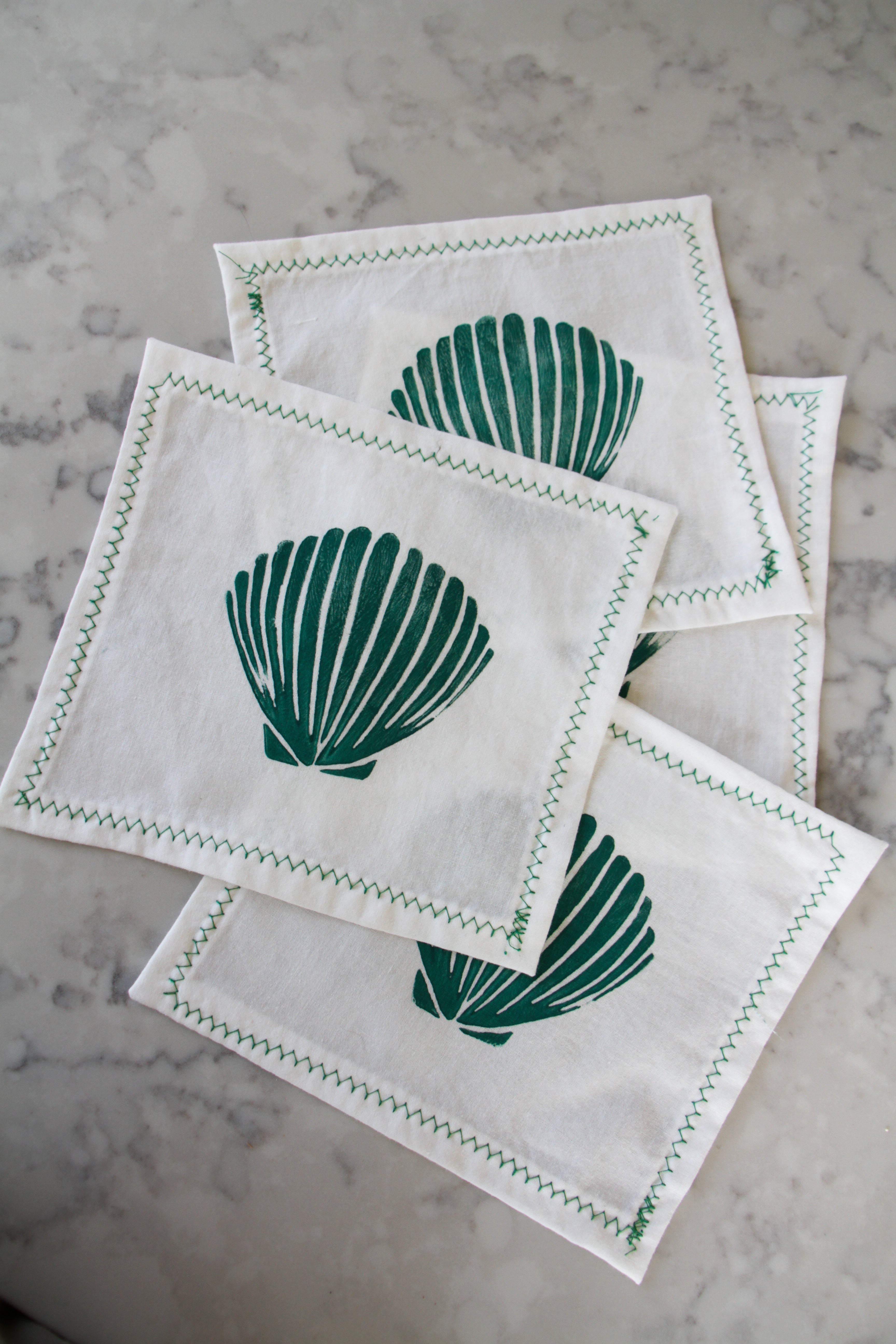 White Cocktail Napkin with Shell