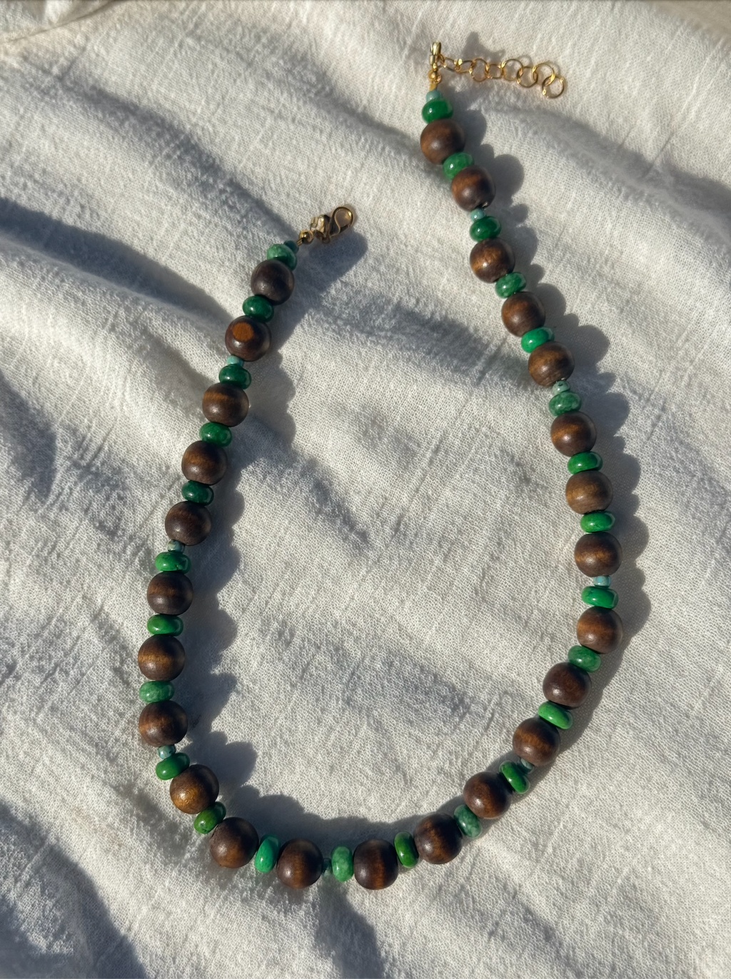 Vintage Wooden Bead Necklace - Green and Turquoise