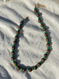 Vintage Wooden Bead Necklace - Green and Turquoise