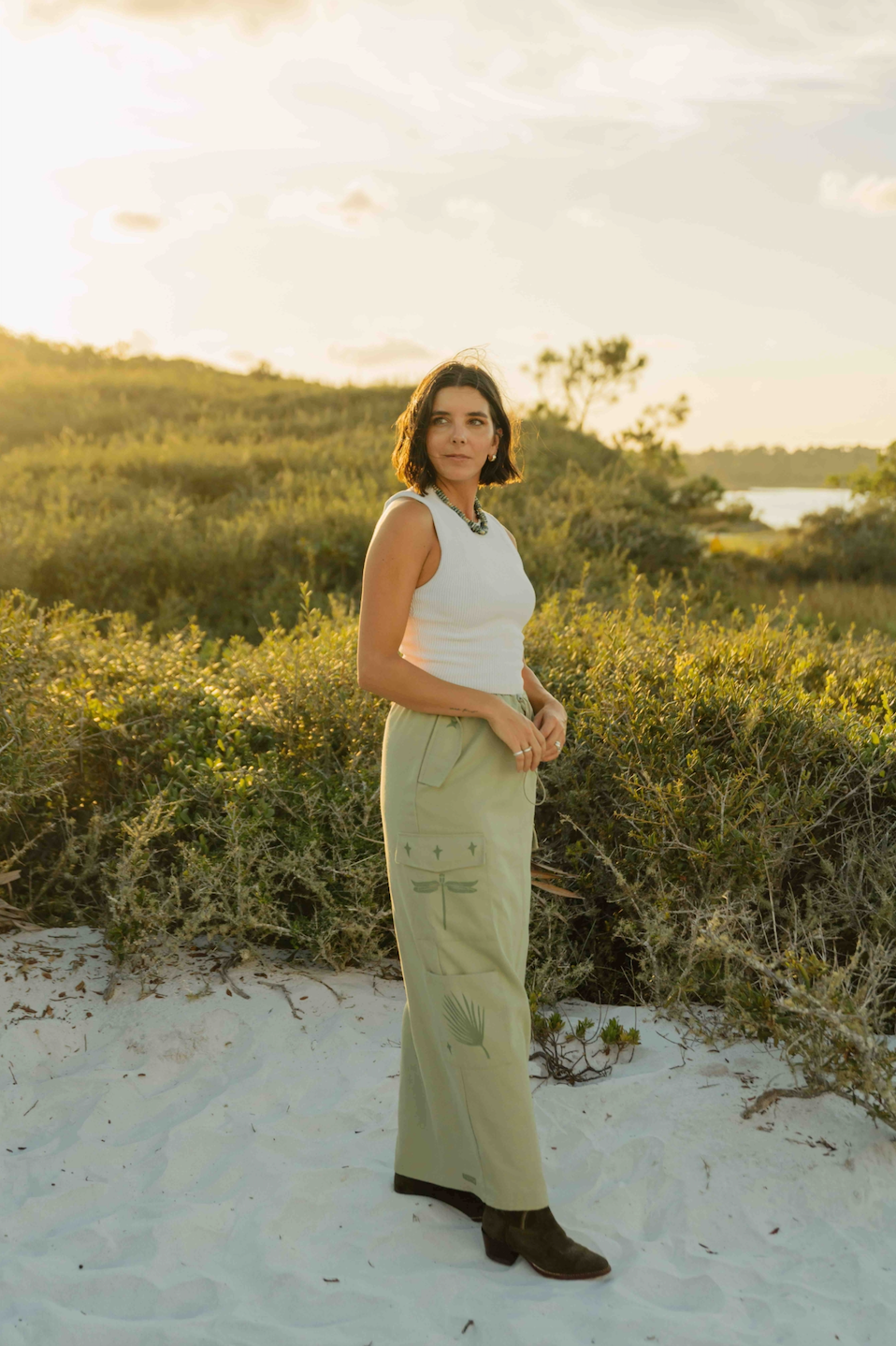 block printed green maxi skirt